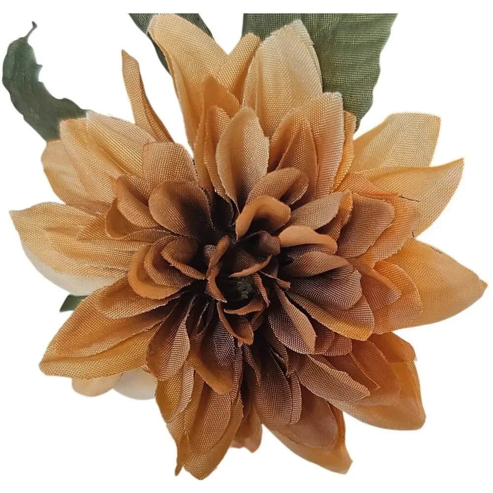 Artificial Tan Mum Flower Bushes Lot 2 15in Silk Chrysanthemum Fall Floral Decor